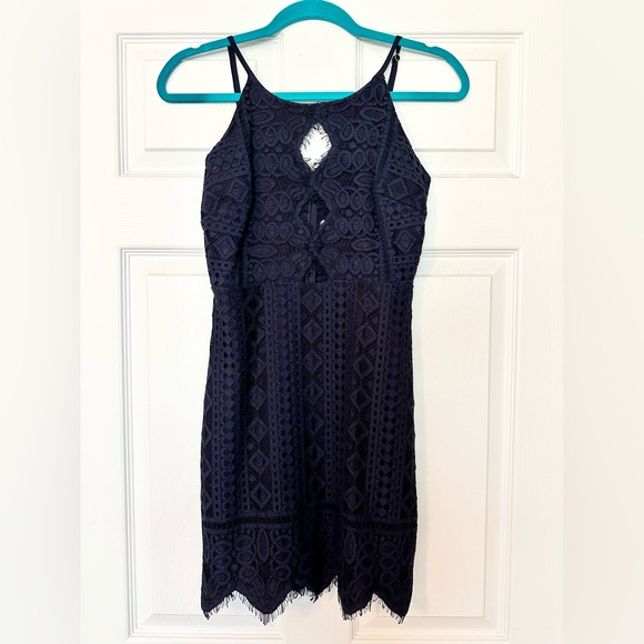 Sleeveless Halter Floor-length Lace Dress Dark Navy main image 1